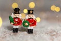 Decorative Christmas-themed figurines. Christmas toy soldiers from a nutcracker fairy tale. Christmas tree decoration. Festive Royalty Free Stock Photo