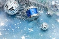 Decorative christmas tree balls with spangles and silver drum on Royalty Free Stock Photo