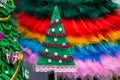 Decorative Christmas tree made of fabric. New year concept. Festive mood