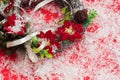 Decorative Christmas wreath with flowers poinsettia.