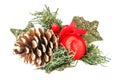 Decorative christmas wreath with pine cone and red ball close-up isolated on white background Royalty Free Stock Photo