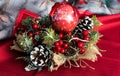 Decorative Christmas wreath with red ball and Merry Christmas inscription