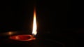 Decorative Clay diya or Oil Lamp lit during festival. Selective focus