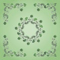 Decorative clover. Shamrock, quatrefoil. Traditional irish symbol. Set. Openwork frame, corners