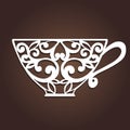 Decorative coffee cup. Laser cutting vector cup. Royalty Free Stock Photo