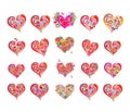 Decorative colorful abstract heart shapes collection in hippie style. Part 5 of hearts huge set Royalty Free Stock Photo