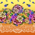 Decorative colorful indian floral motif. Seamless pattern on yellow background. Royalty Free Stock Photo