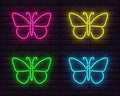 Decorative colorful neon butterfly set Royalty Free Stock Photo