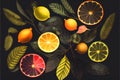 Colorful sliced fruit on a black background