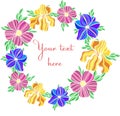 Decorative colorful vector flower illustrations text frame