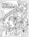 Decorative Coloring poster hello summer black on white