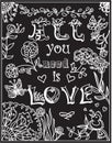 Decorative Coloring poster love on blackboard