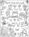Decorative Coloring poster love on white
