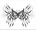 Decorative composition of abstract elements and ornamented abstract silhouette butterfly. Maybe for tattoo