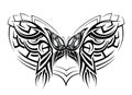 Decorative composition of curls and ornamented abstract silhouette butterfly. Maybe for tattoo