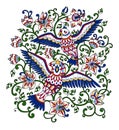 Decorative outline birds in flowers color 3 Royalty Free Stock Photo