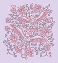 Decorative outline birds in flowers color 4 Royalty Free Stock Photo