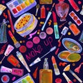 Decorative cosmetics, make up stuff collection in bright neon colors