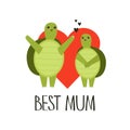 Decorative cute illustration, funny turtles, hearts, english text. Best mum. Mothers Day Royalty Free Stock Photo