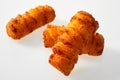 Decorative deep fried crispy golden croquettes potato fingers