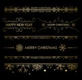 Decorative design elements with snowflakes for christmas holidays - vector golden set Royalty Free Stock Photo