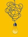 Decorative design lightbulb. Messy line and bulb. Idea concept with outline lamp. Doodle tangled cord with knot and