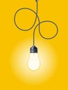 Decorative design lightbulb. Messy line and bulb. Idea concept with outline lamp. Doodle tangled cord with knot and