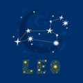 A decorative design of zodiac constellation with lettering name Royalty Free Stock Photo