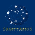 A decorative design of zodiac constellation Sagittarius with lettering name Royalty Free Stock Photo