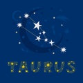 A decorative design of zodiac constellation Taurus with lettering name Royalty Free Stock Photo