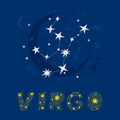 A decorative design of zodiac constellation Virgo with lettering name Royalty Free Stock Photo