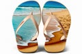 Decorative designer thongs or flip flops on white background