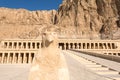 Decorative detail in the temple of queen Hatshepsut in ancient Thebes, Luxor, Egypt Royalty Free Stock Photo