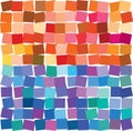 Colorful squares grid, slightly overlapping rectangles made up of warm and cold tones