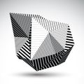 Decorative distorted eps8 element with parallel black lines. Multifaceted asymmetric contrast stencil element. Royalty Free Stock Photo