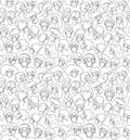 Decorative diverse women men wearing medical mask head seamless pattern background.