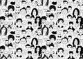 Decorative diverse women`s men`s head seamless pattern background. Multiethnic gruop