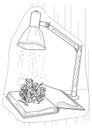 Decorative Doodle flowers in black and white, book, lamp for coloring book, cover or background. Hand drawn sketch for adult anti