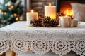 A decorative doyley paper on a table, elegant and vintage, home setting Royalty Free Stock Photo
