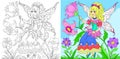 Decorative drawing with fairytale flower fairy sitting among flowers Royalty Free Stock Photo