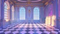 Decorative drawing of a medieval ballroom interior in a castle or palace. A baroque-style room for balls, dances Royalty Free Stock Photo