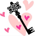 Decorative drawing pink heart and key Royalty Free Stock Photo