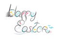 Decorative Easter composition hand drawn black font on white background. Funny doodle from bunny, eggs, flowers, leaves. Vector Royalty Free Stock Photo