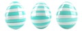 Decorative Easter egg with glossy turquoise and white stripes, isolated on white transparent background Royalty Free Stock Photo