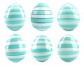 Decorative Easter egg with glossy turquoise and white stripes, isolated on white transparent background Royalty Free Stock Photo