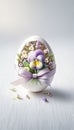 Decorative Easter Egg with Pansy and Spring Flowers Adorned with Lavender Ribbon Royalty Free Stock Photo