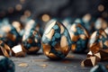 Colorful easter eggs on a dark background with bokeh