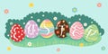 Decorative Easter Eggs On Green Grass,  Illustration