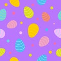 Decorative Easter Eggs Seamless Pattern on Purple Background. A colorful seamless pattern featuring decorated Easter eggs with Royalty Free Stock Photo