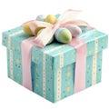 Decorative Easter Gift Box With Pastel Eggs And Pink Ribbon. Festive Spring Celebration Theme Isolated On Transparent Royalty Free Stock Photo